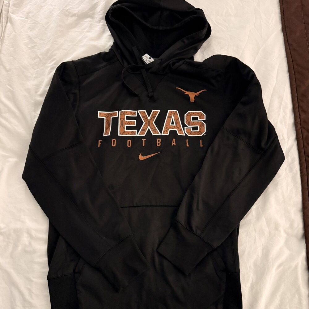Texas Longhorns Hoodie Mens S Black Nike Football Pullover Sweatshirt Therma Fi